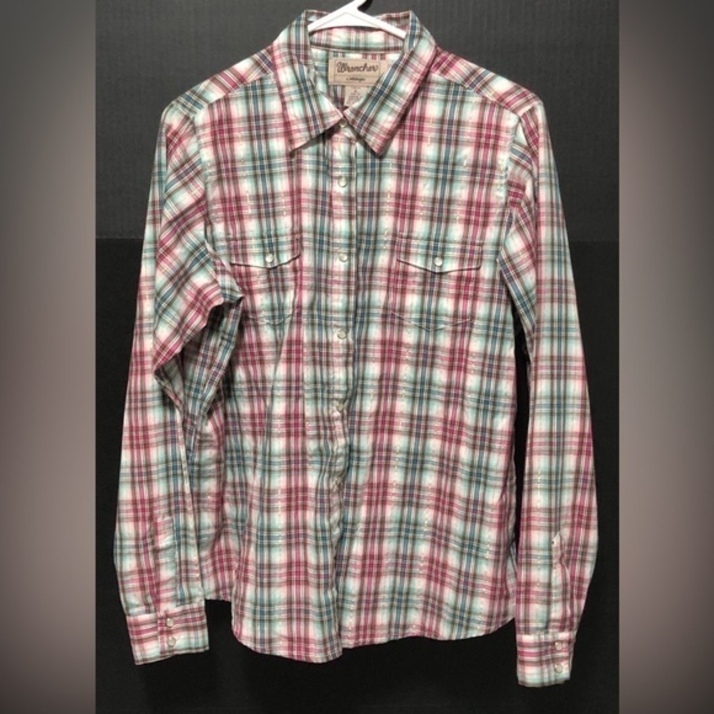 💫Wrangler Wrancher Plaid Pearl Snap Gold Accent Shirt